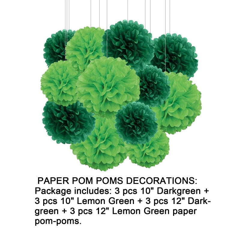 Aimto 12pcs Dark Green and Lemon Green Paper Pom Poms Decorations for St. Patrick's Day Party Hanging Tissue Flowers Decorations - 1 Color of 12 Inch, 10 Inch - Image 2